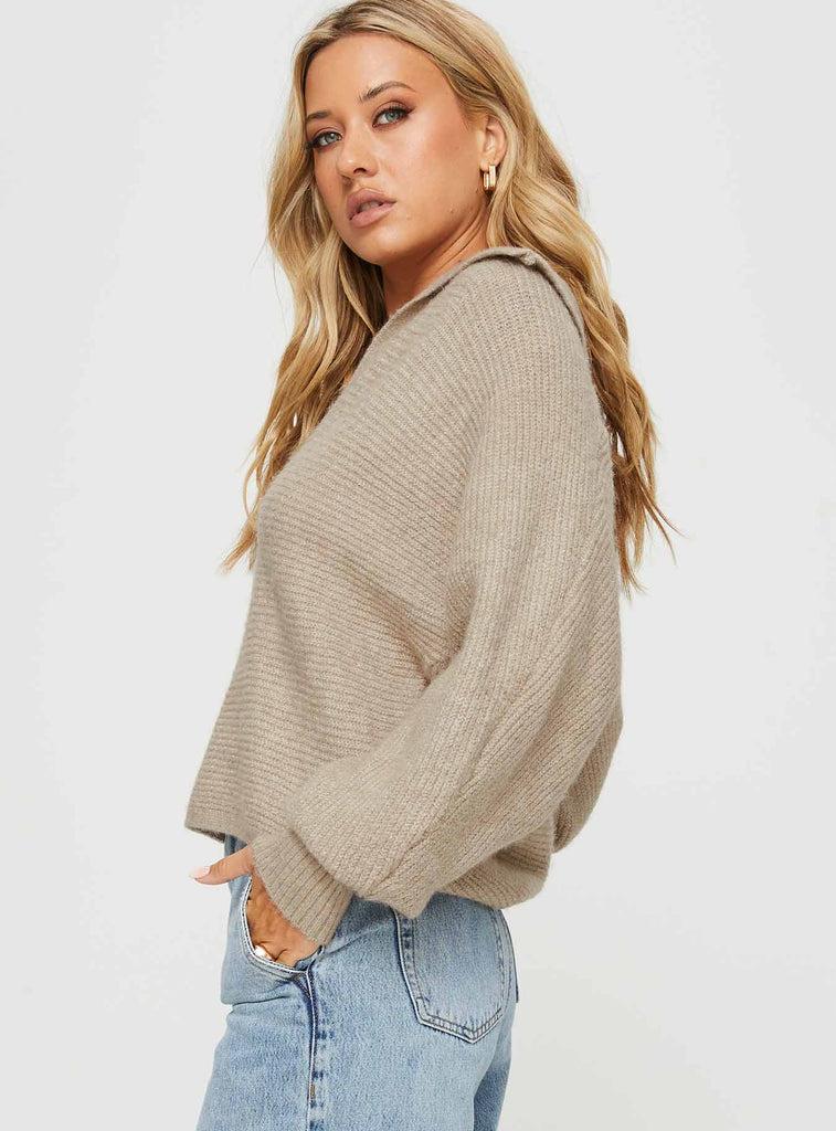 Bella Notched Neck Sweater Beige