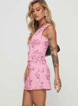 Floral mini dress Fixed shoulder straps, v-neckline, lace cut out, invisible zip fastening at side Non-stretch material, fully lined 