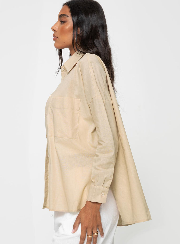 Louie Pleated Shirt Beige