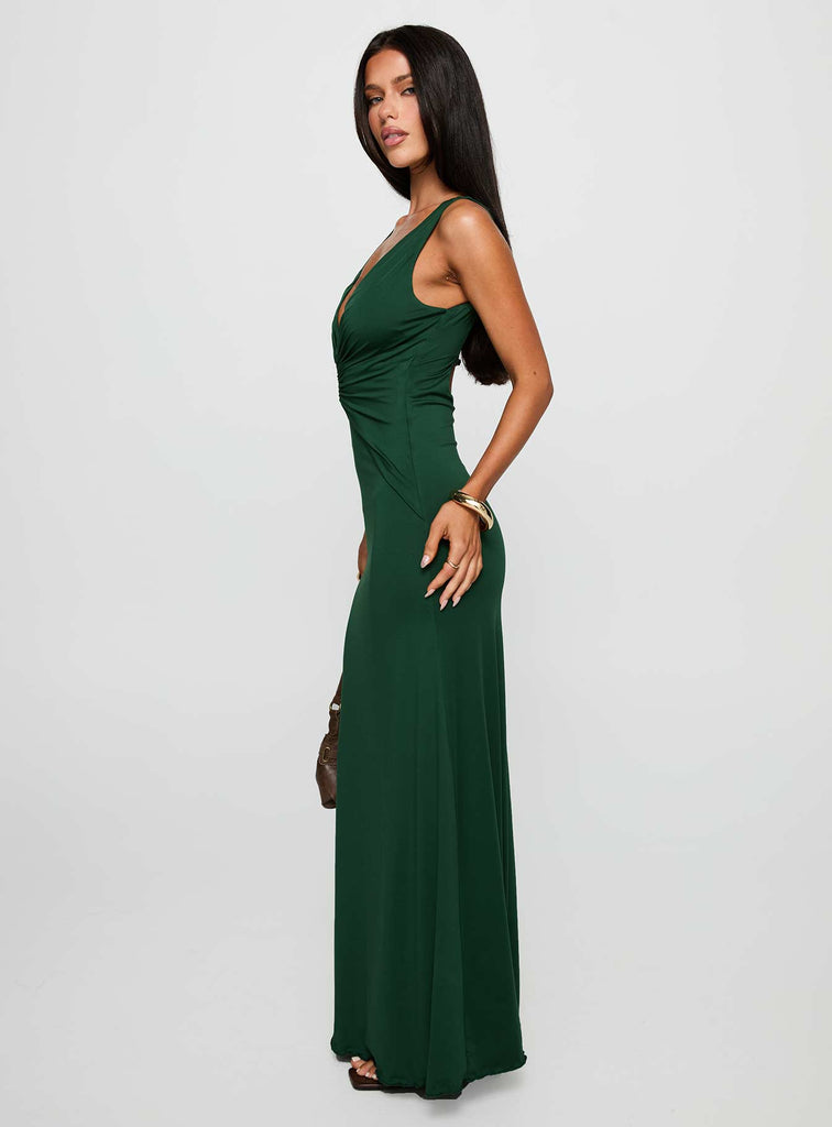 Frederica Plunge Maxi Dress | Forest Green | Womens | Princess Polly Lower Impact Frederica Plunge Maxi Dress | Forest Green | Womens | Princess Polly Lower Impact