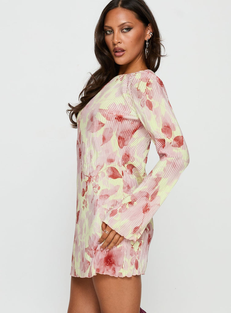 Odelie Long Sleeve Plisse Mini Dress | Multi Floral | Womens