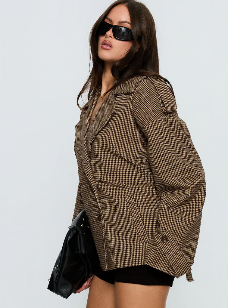 Brieanna Cropped Trench Coat Brown Check | Princess Polly
