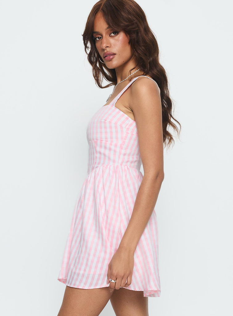 Yoselyn Pleat Mini Dress Pink Check | Princess Polly