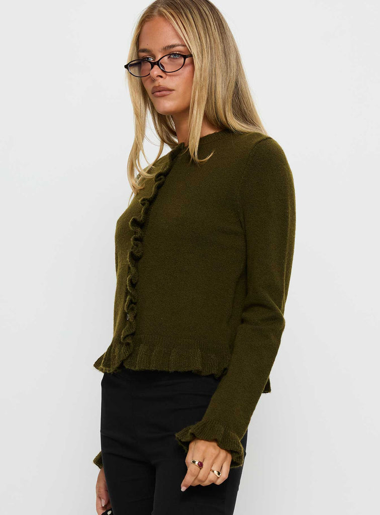 Inclination Frill Cardigan Moss | Princess Polly