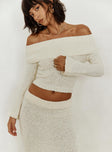 Snowy Off The Shoulder Boucle Sweater Cream Princess Polly  Cropped 