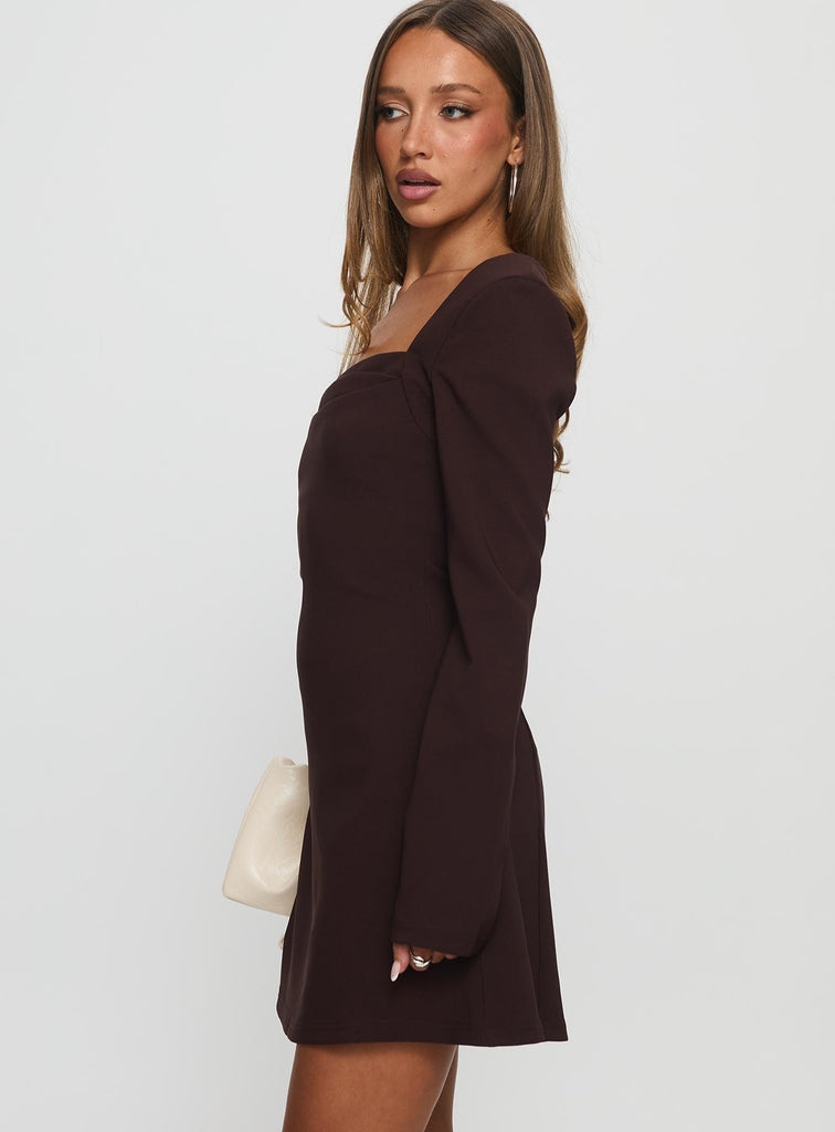 Bombshell Long Sleeve Mini Dress Brown