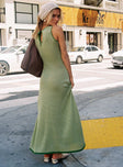 Green knit maxi dress High neckline, tie fastening at&nbsp;back of neck