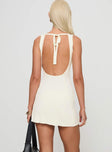 back view of model wearing Princess Polly Mayok Mini Dress Cream Crew Neck