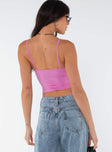 Scooped neck cami Fixed straps Good stretch, unlined Cold machine wash 