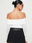 Off-the-shoulder Top  Long sleeves with ruching detail, folded neckline ruching through Invisible zip fastening at side, inner silicone strip at side 