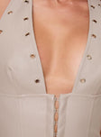 Taupe Corset top Halterneck, v neckline, boning structure, hook & eye fastening at front