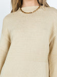 back view of model wearing Princess Polly Cheyenne Knit Sweater Dress Beige High Neck