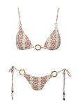 White and red Graphic print bikini top Gold-toned hardware, adjustable shoulder straps, tie fastening