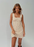 Floral mini dress Slim fitting, fixed shoulder straps, square neckline, invisible zip fastening at back