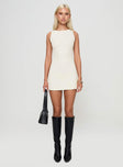 Mini dress Rib-knit material, high neckline, open back with tie fastening Good stretch, unlined 