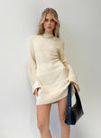 front view of model wearing Princess Polly Cheyenne Knit Sweater Dress Beige High Neck