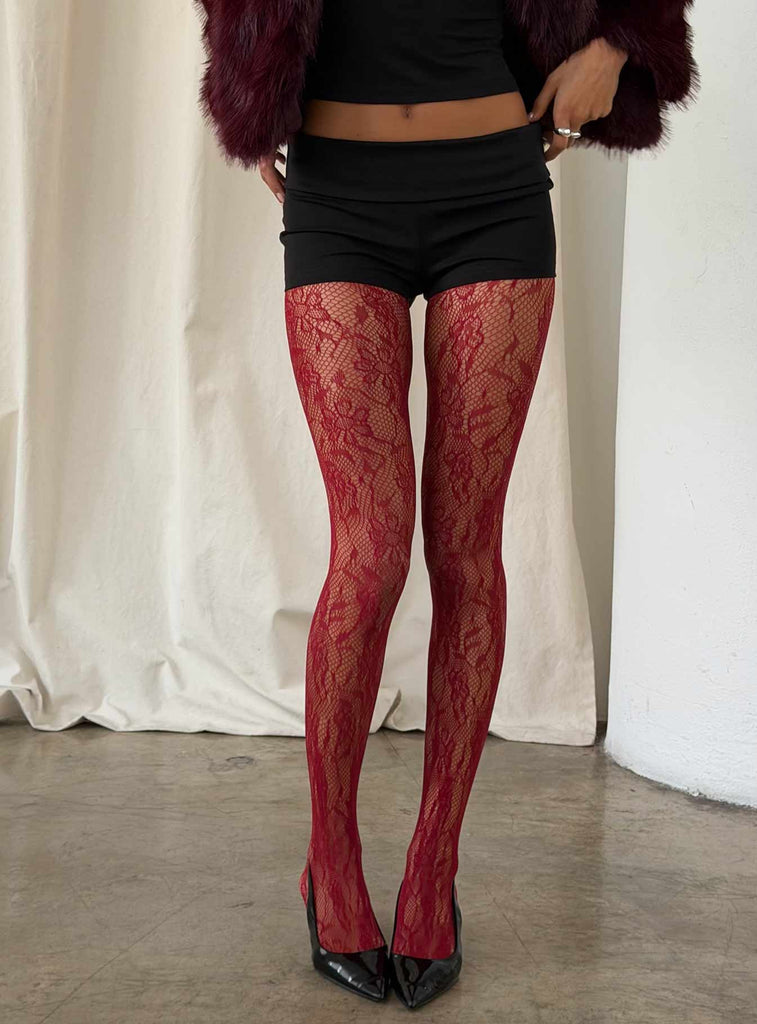 Fior Lace Stockings Red Fior Lace Stockings Red
