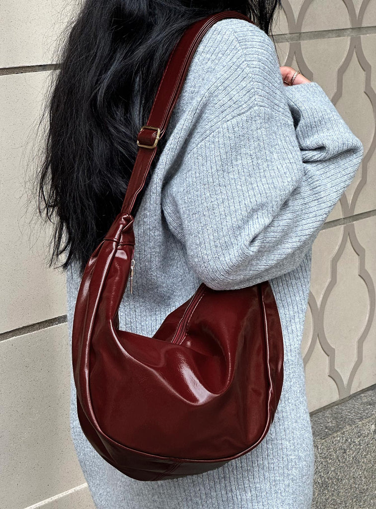 Red leather shoulder bag on sale