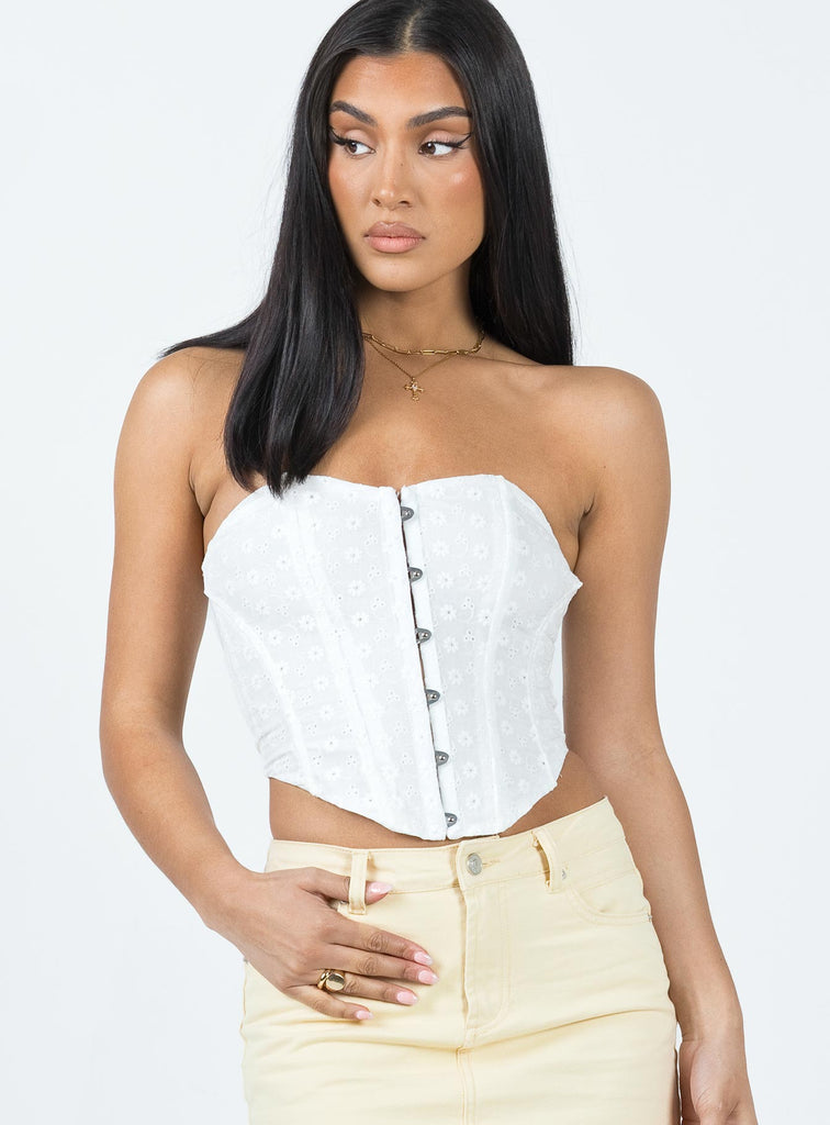 In the Moment Strapless Top White Broderie