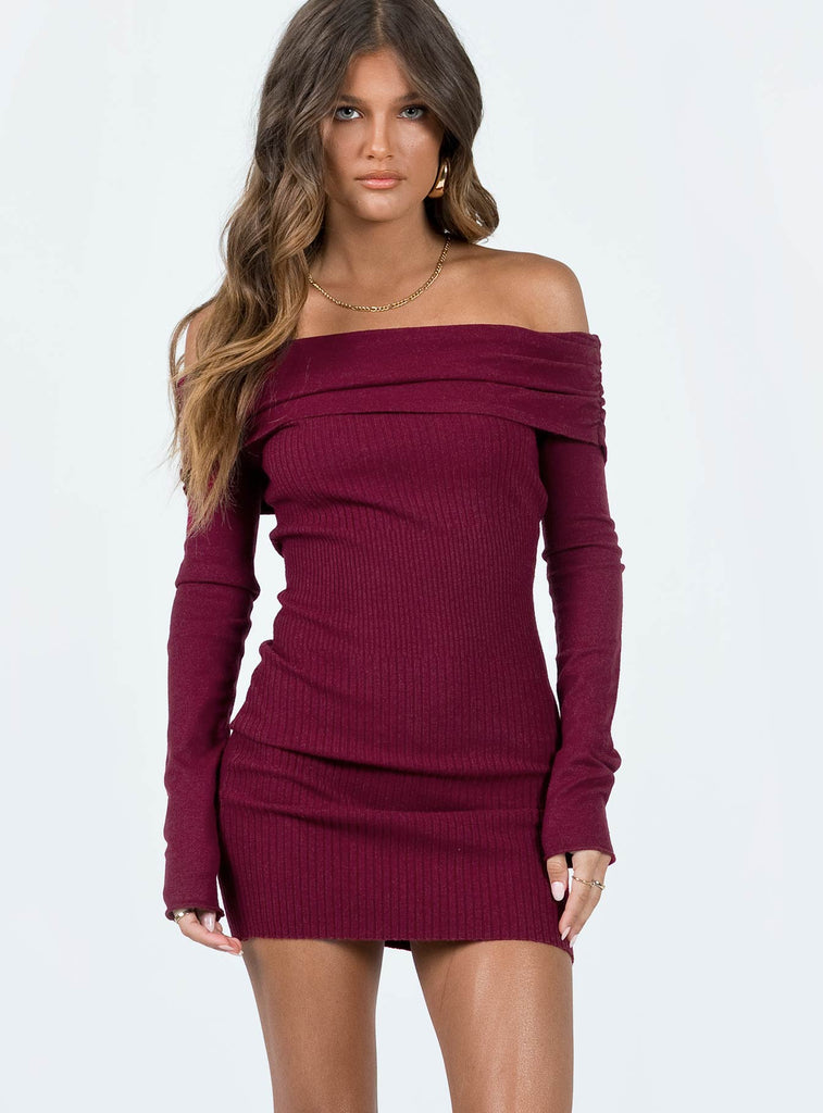The Shoulder Off Camtel Burgundy Dress Mini