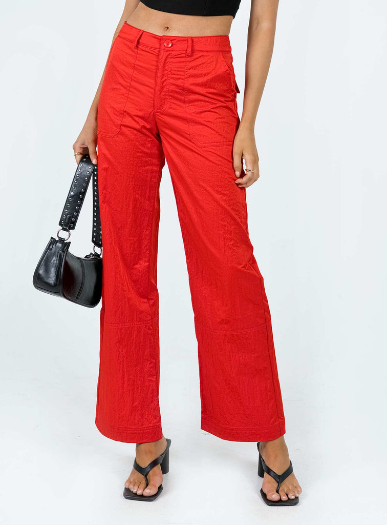 C Designs Red Nylon Side Pocket Cargo Pants