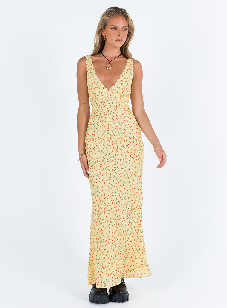 Nellie Maxi Dress Yellow Red Floral Princess Polly