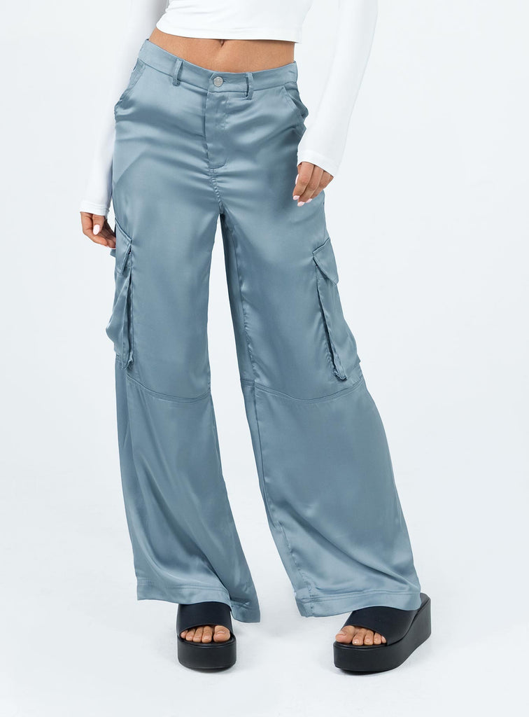 Satin Cargo Pants - Navy blue - Ladies