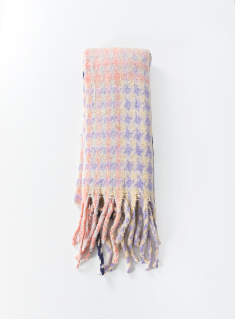 Pink Houndstooth Scarf With Faux Fur Pom Pom - Want That Trend