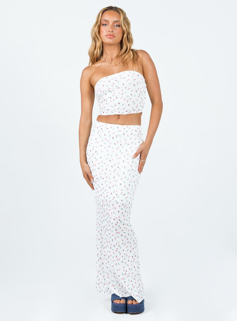 Kinney Strapless Top White / Floral