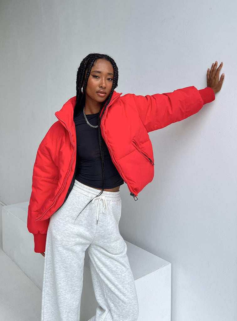 Red puffer jacket Clearance