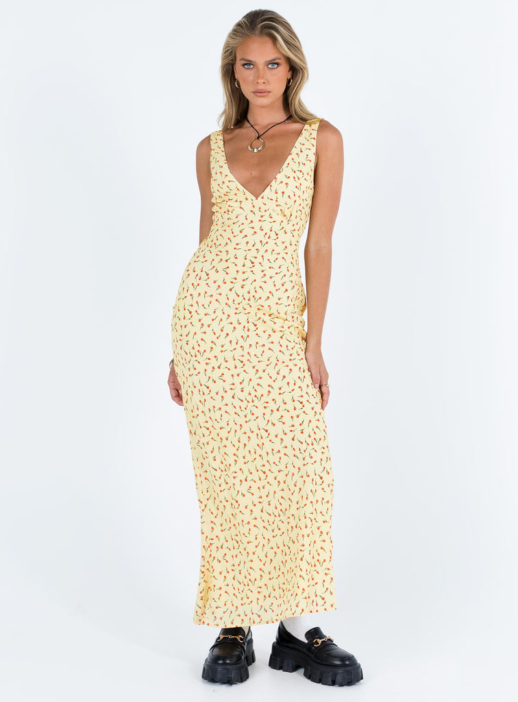 Nellie Maxi Dress Yellow / Red Floral | Princess Polly Nellie Maxi Dress Yellow / Red Floral | Princess Polly