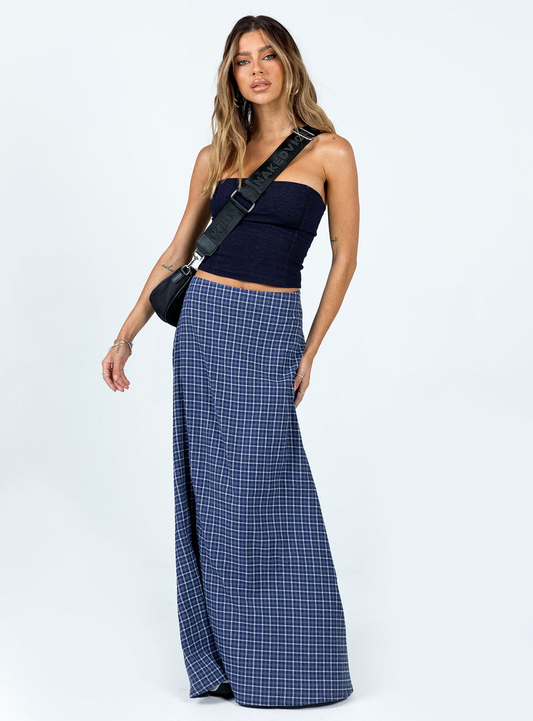 Plaid maxi 2025 skirt navy