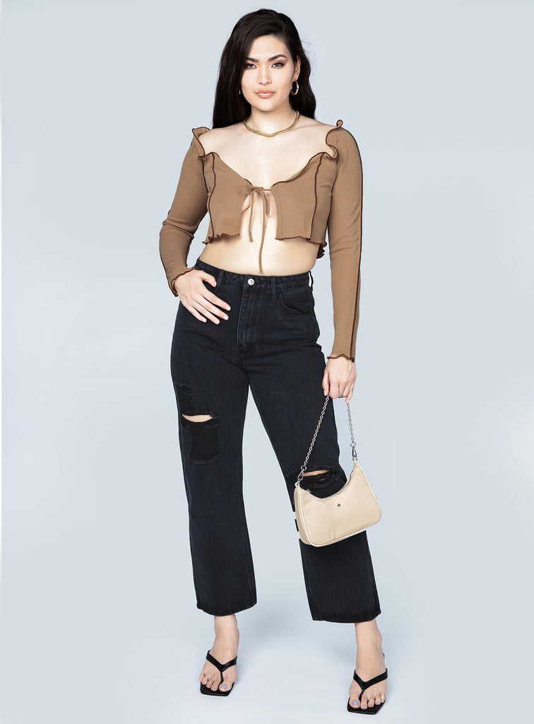 Veronica Tie Front Top Brown | Princess Polly USA