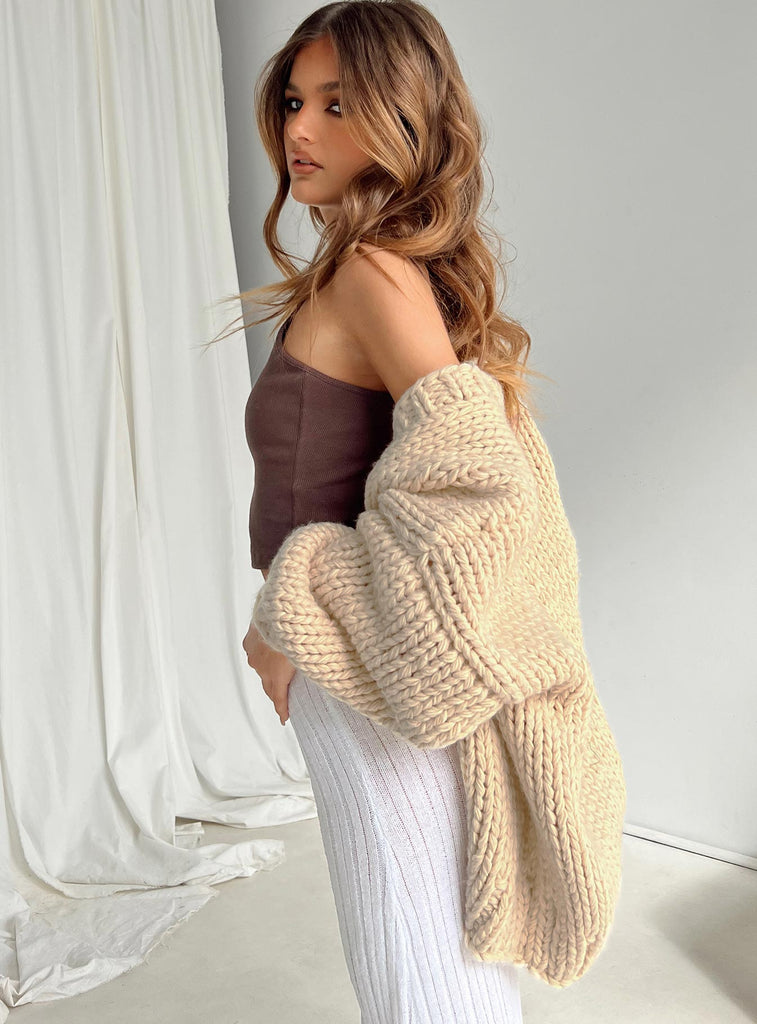 Lester Knit Cardigan Cream | Princess Polly