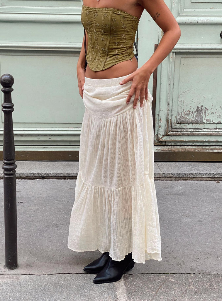Gilchrist Low Rise Maxi Skirt Ivory Low impact | Princess Polly Gilchrist Low Rise Maxi Skirt Ivory Low impact | Princess Polly