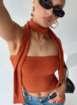 Two piece top Ribbed knit material Tube top Matching thin scarf Good stretch Unlined 