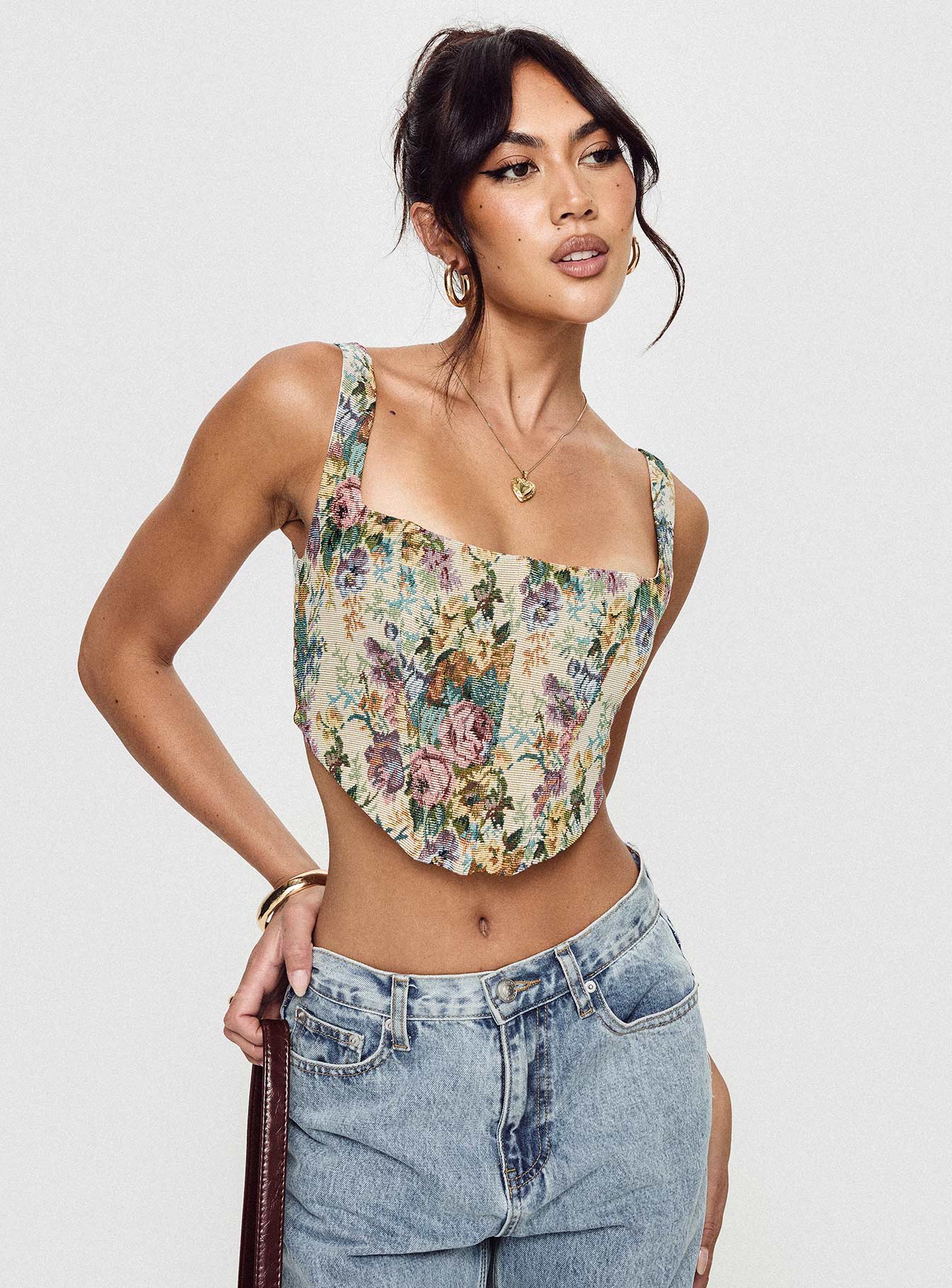 Tender heart corset top multi