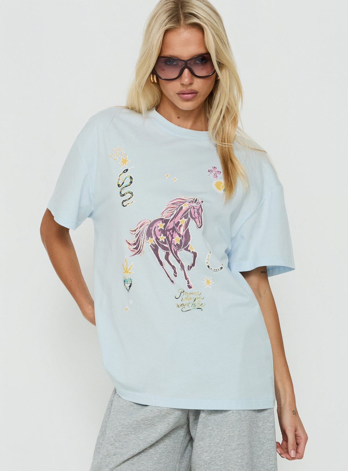 Star Stallion Oversized Graphic Tee Blue
