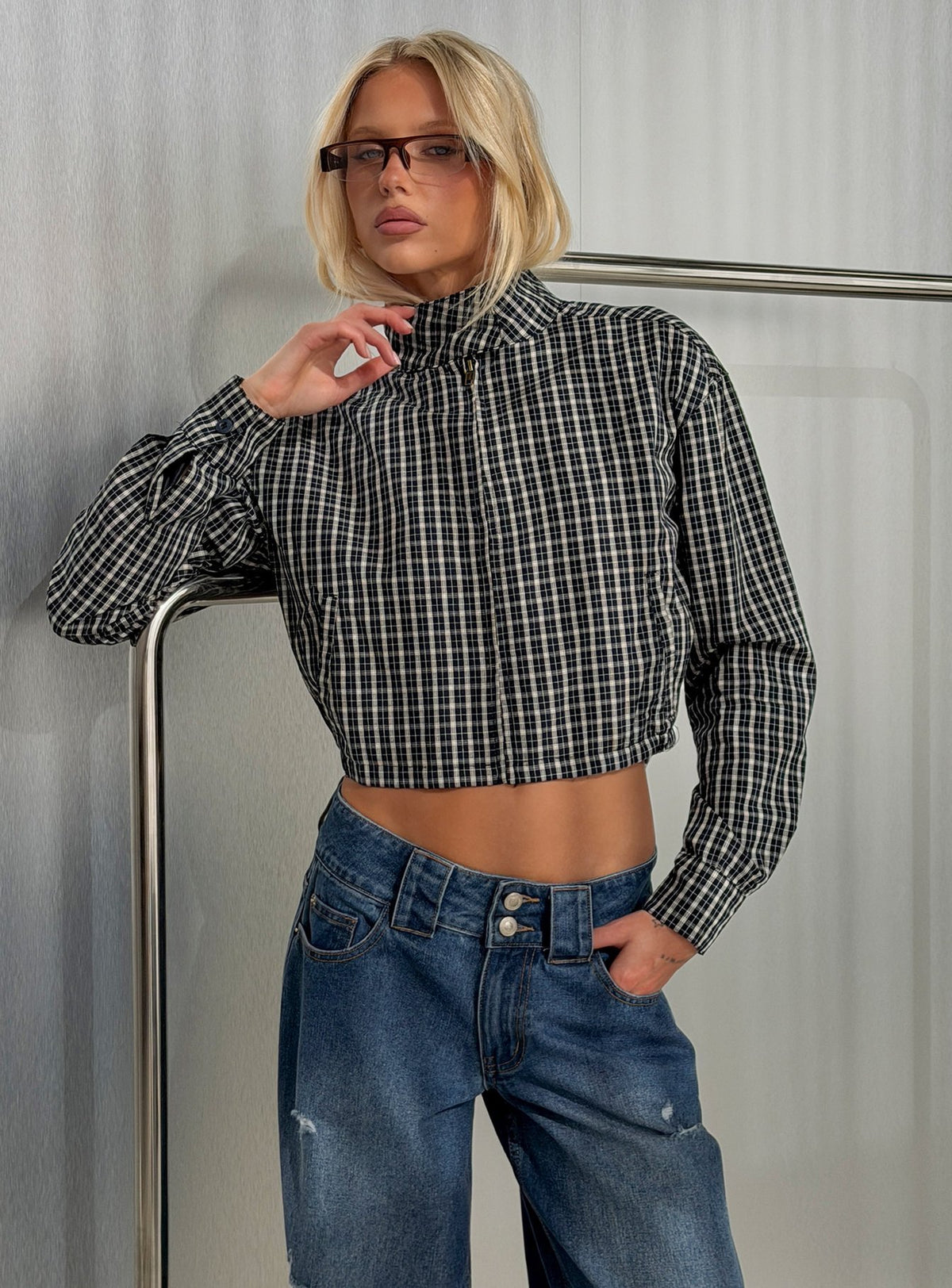 Aura Jacket Navy / Lemon Plaid