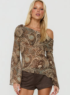 Haislee Chiffon Slouchy Long Sleeve Top Paisley