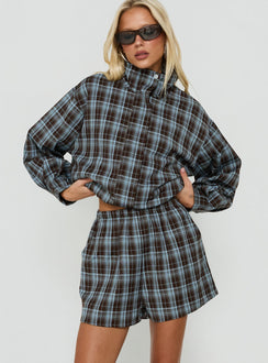 Lunna Elasticated Waist Shorts Blue Check
