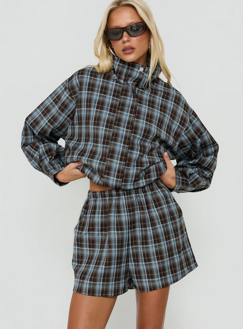 Lunna Elasticated Waist Shorts Blue Check