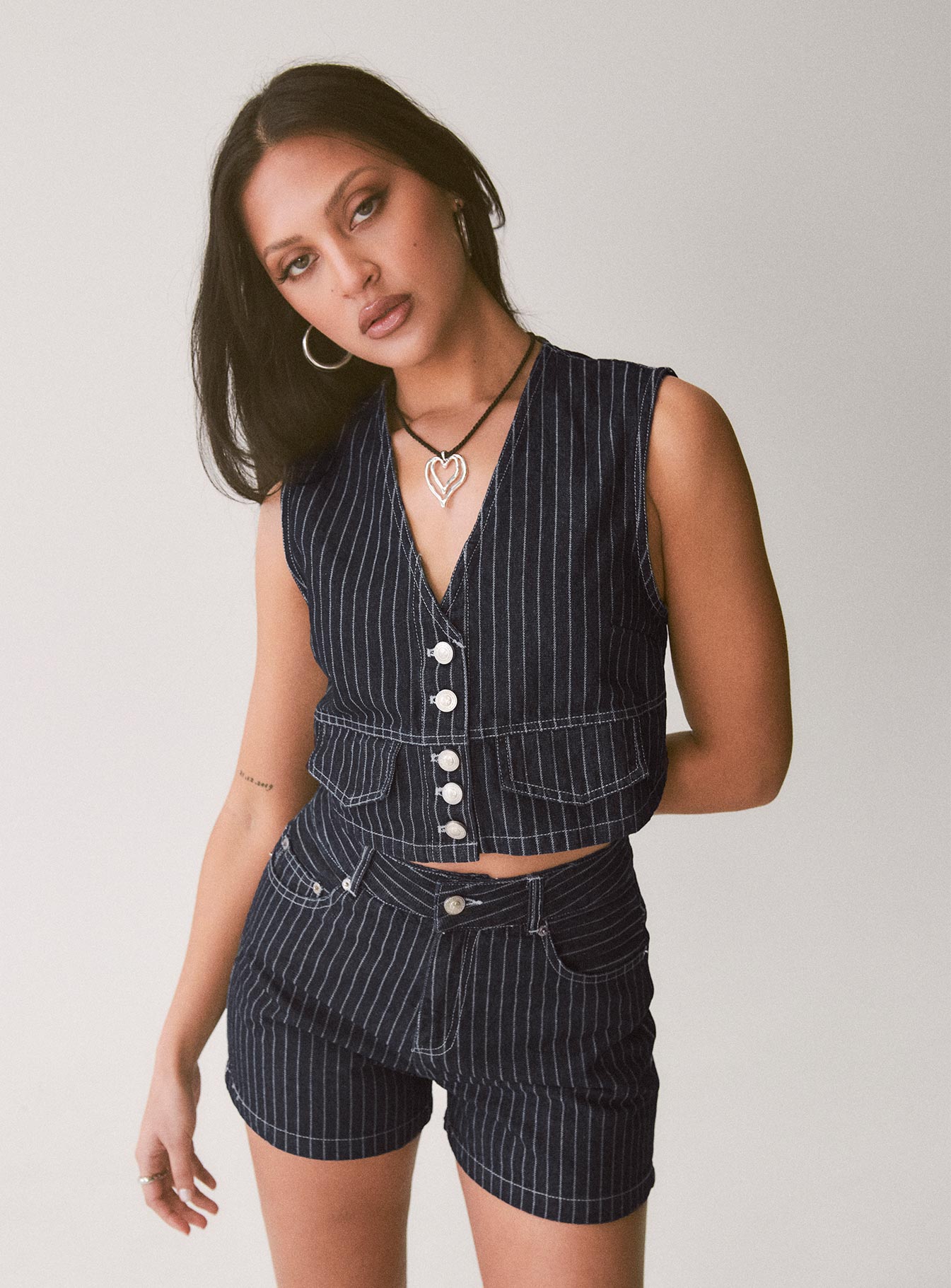 Rathlyn pinstripe vest dark denim