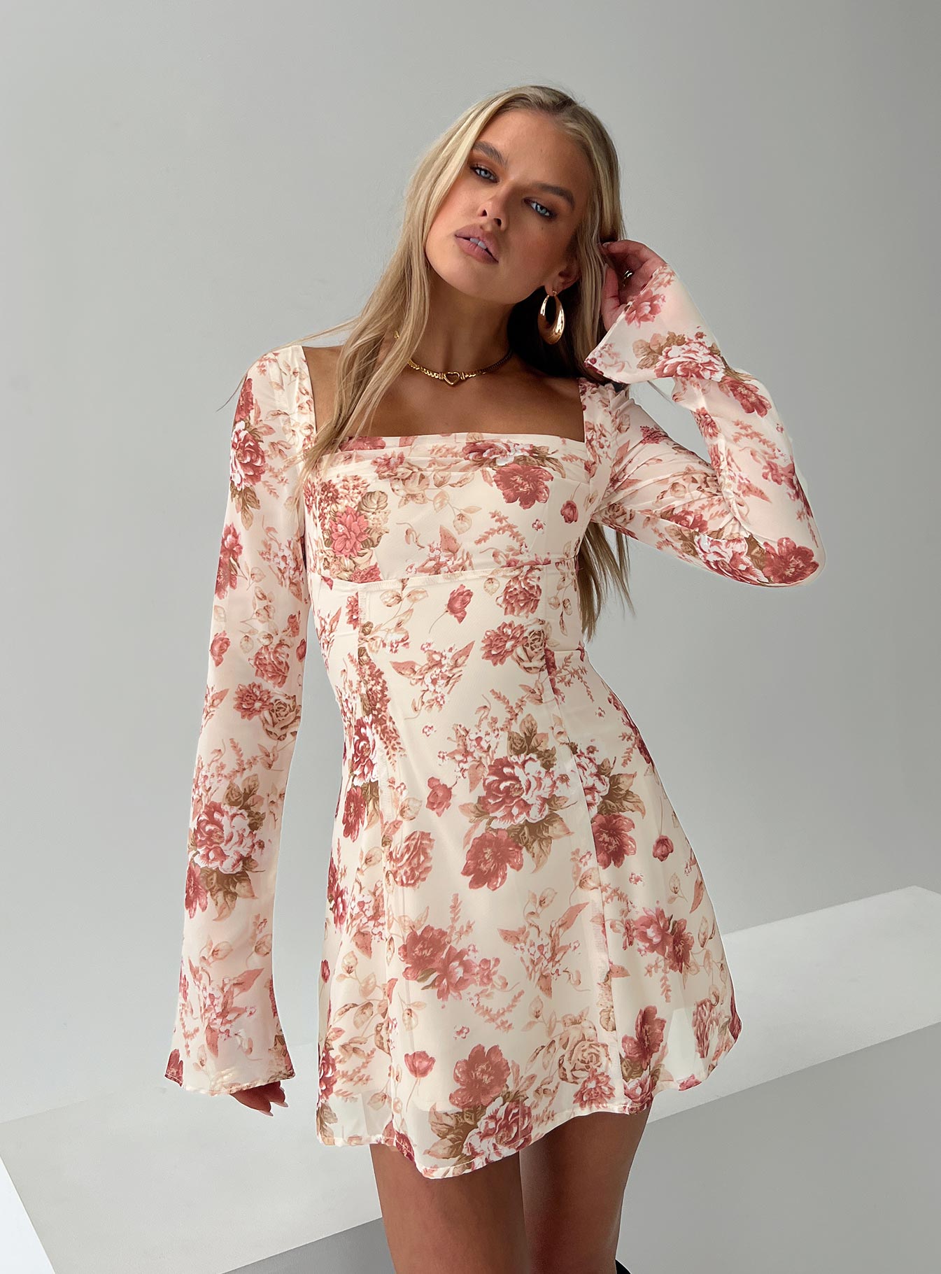 Valentin long sleeve mini dress floral