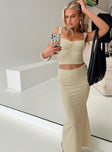 Beige Matching set Fixed straps, pinched bust, elasticated waistband, high split in hem at back
