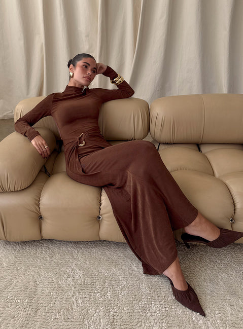 Yaqueline Long Sleeve Ruched Maxi Dress | Chocolate | Womens | Princess Polly Yaqueline Long Sleeve Ruched Maxi Dress | Chocolate | Womens | Princess Polly