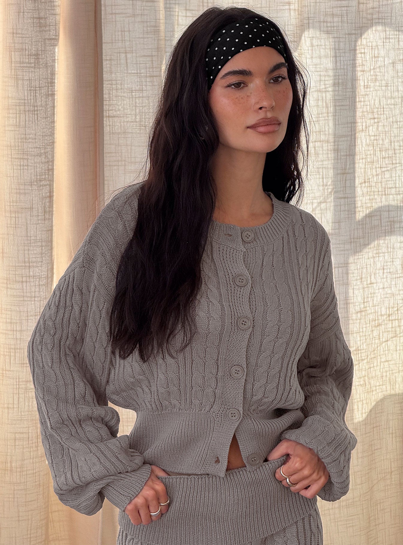 Baleigh Cable Knit Cardigan Grey | Princess Polly