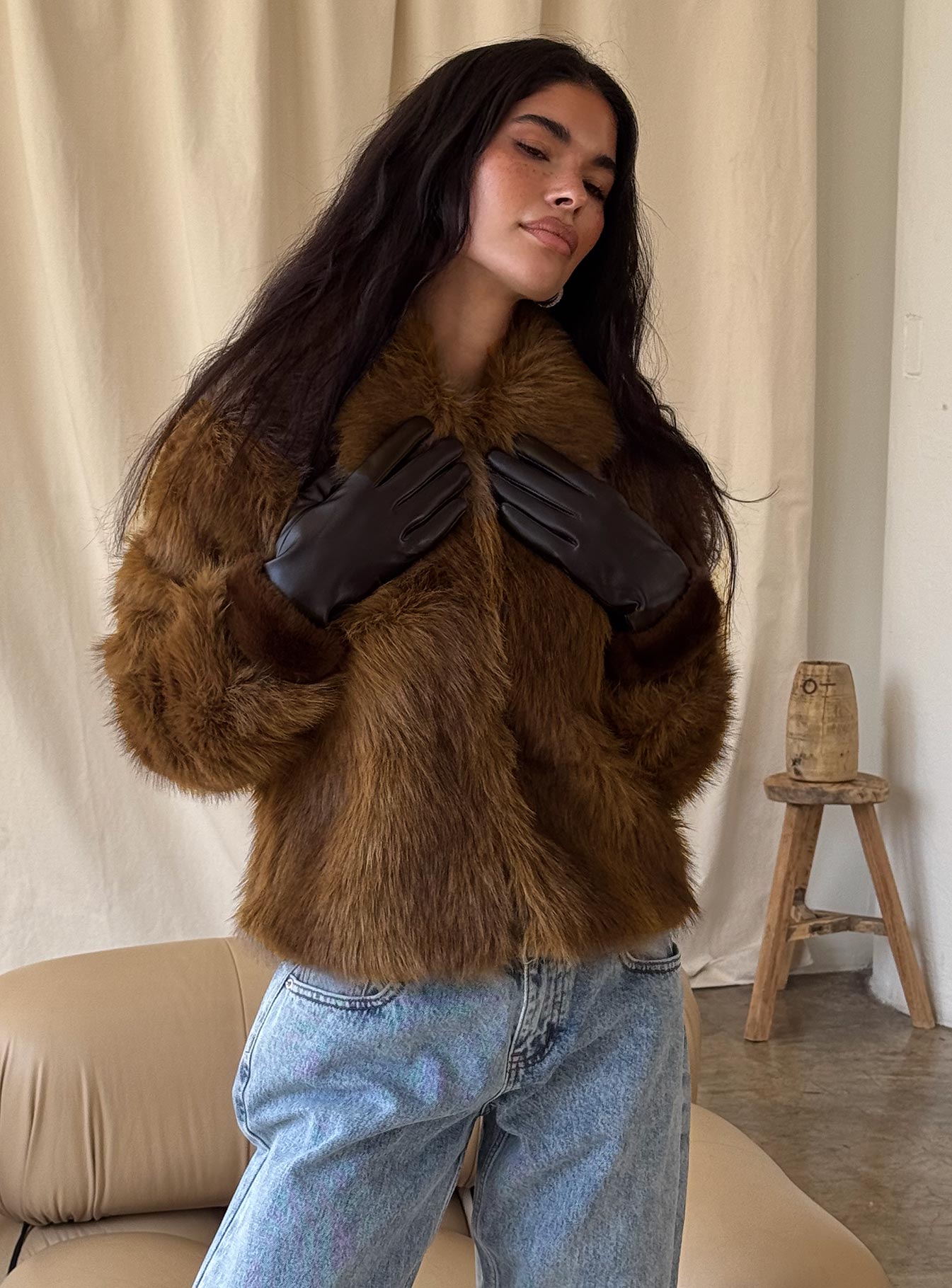 Dawnn Faux Fur Jacket Brown | Princess Polly