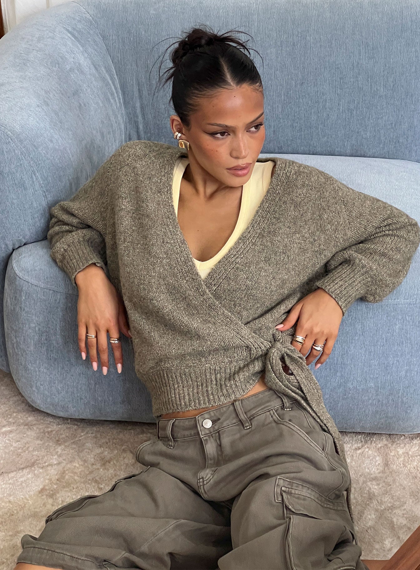 Daelan Wrap Knit Cardigan Brown | Princess Polly