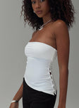 side view of model wearing Princess Polly Isolindra Strapless Top White Sleeveless straight 